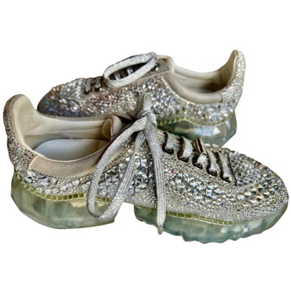 Diamond F Sueded Leather Crystal embellished sneakers trainers
